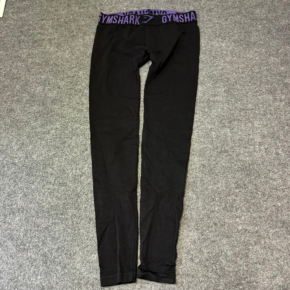 Gymshark Leggings Womens Size S Black Purple Logo Waistband Athletic Yoga Slim